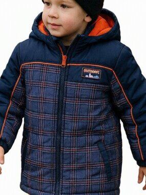 Xtreme Boys Plaid Down‑Alternative Hooded Fleece Lined Puffer Jacket Size 5